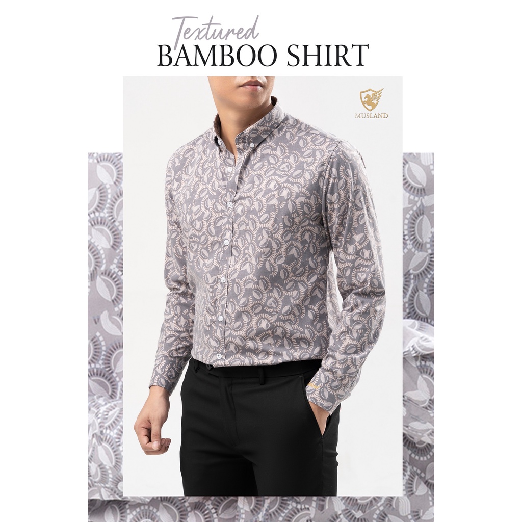 Áo sơ mi họa tiết Musland chất cotton bamboo siêu mát chống nhăn cả ngày - dáng SLIMFIT - SMML3c