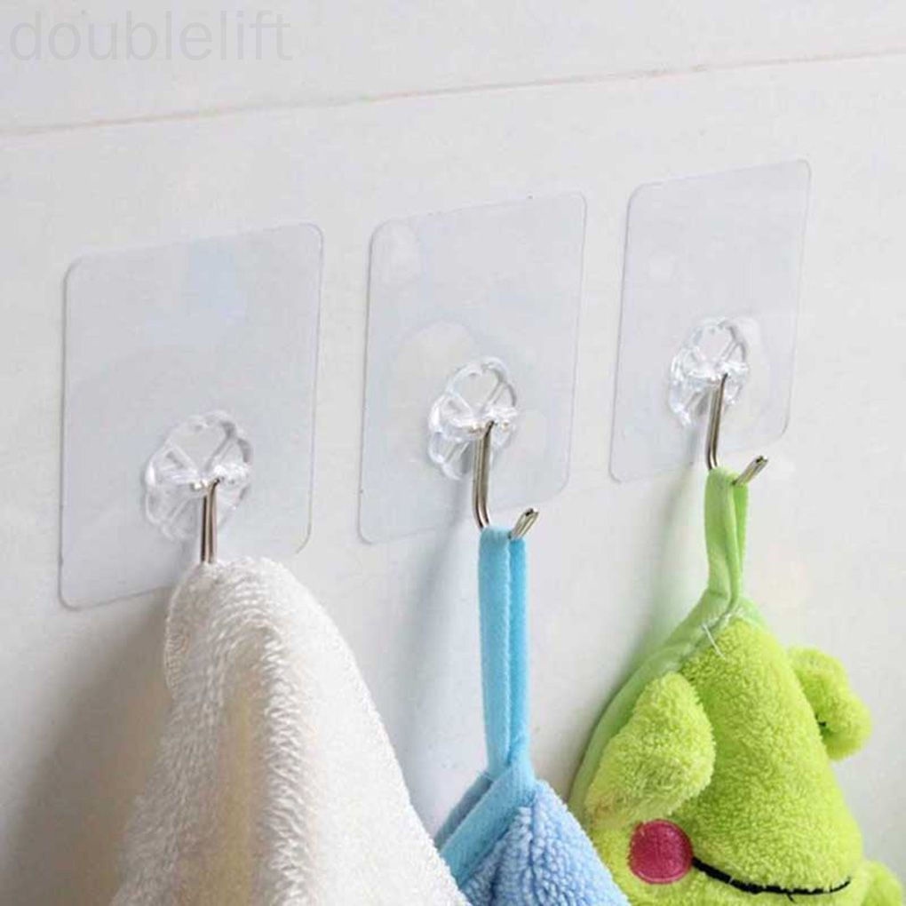 Set 10 móc treo đồ gắn tường trong suốt tiện dụng