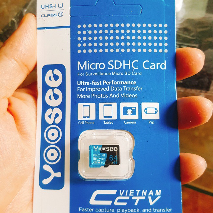 Thẻ nhớ yoosee 64GB Pro A1 Micro SDHC U3 class 10 - Tốc độ cao 100Mb/s - Tương thích mọi thiết bị