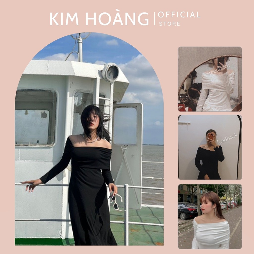 Đầm trễ vai body len tăm tay dài thiết kế - HÀNG THIẾT KẾ (MẪU VAI LỆCH)