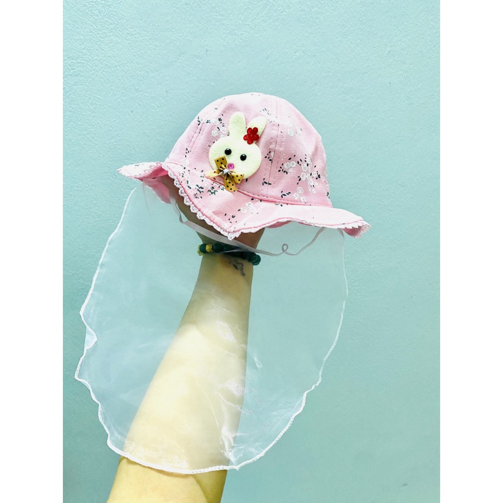 Nón / mũ có lưới cho bé gái, che voan chống bụi, cản gió cho bé đi đường, mũ tai bèo có voan và dây