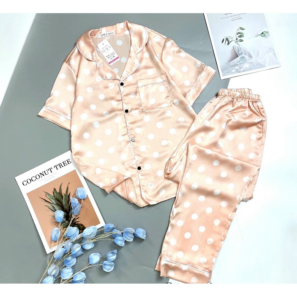 Đồ ngủ pijama 💎SALE💎 nữ tiểu thư tay ngắn nhặc nhà đi dạo chất liệu lua nhung satin thái lan nhập khẩu cao cấp PJM13