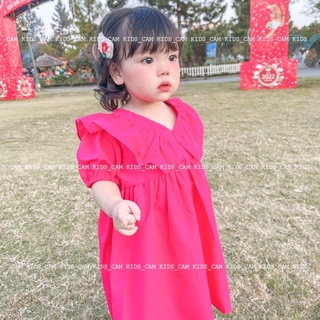 Váy cổ bèo phối nơ lưng tay bồng siêu xinh cho bé