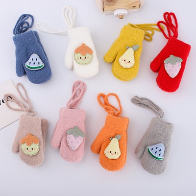 Găng tay lông cừu mềm mại co giãn họa tiết trái cây dễ thương thích hợp cho bé gái 0-2 tuổi