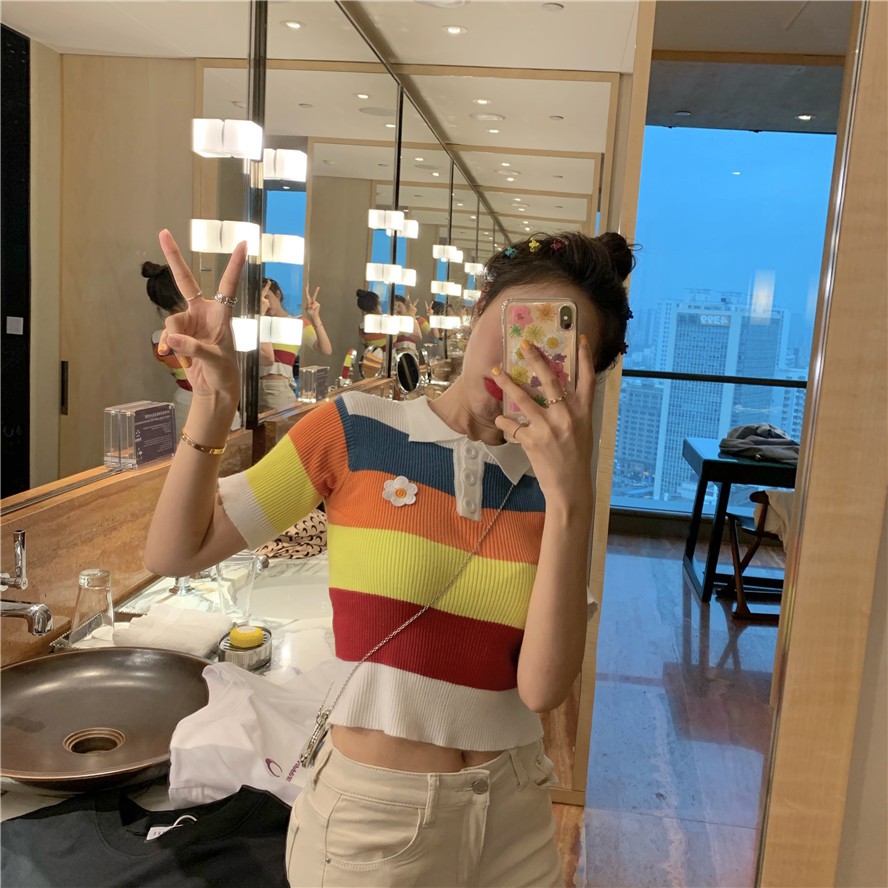 ORDER_áo polo len Cecilia Boey Tống Nghiên Phi sticker hoa ulzzang style | BigBuy360 - bigbuy360.vn