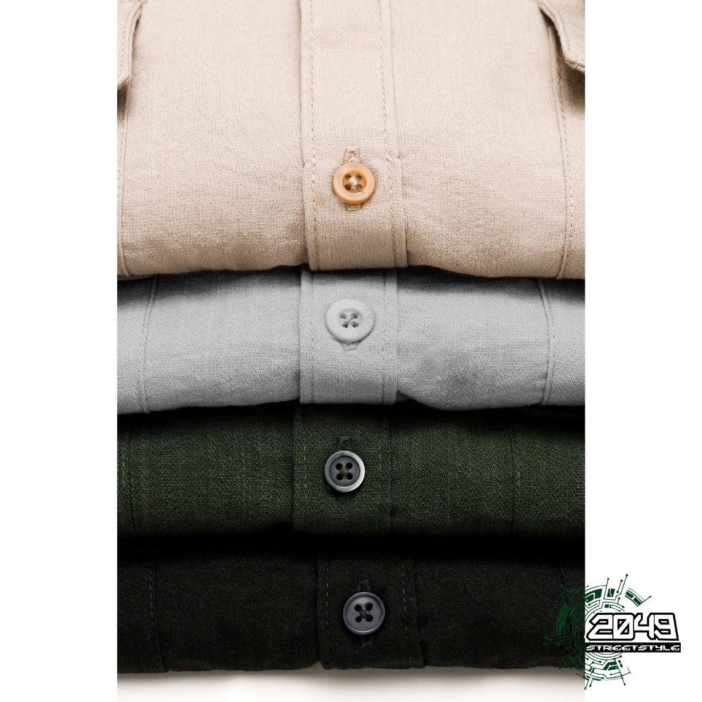 Áo Đũi Nam Sơ Mi Cổ Bẻ Dáng Cộc Tay Linen Basic Túi Hộp Trẻ Trung