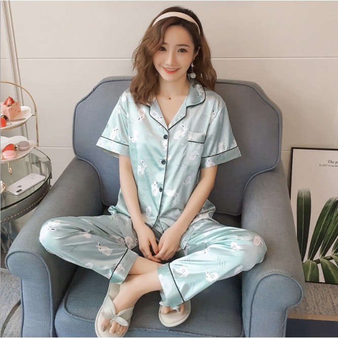 Đồ Bộ Nữ Pijama Nữ Lụa Mềm Mịn Không Nhăn Hàng Quảng Châu May Đẹp