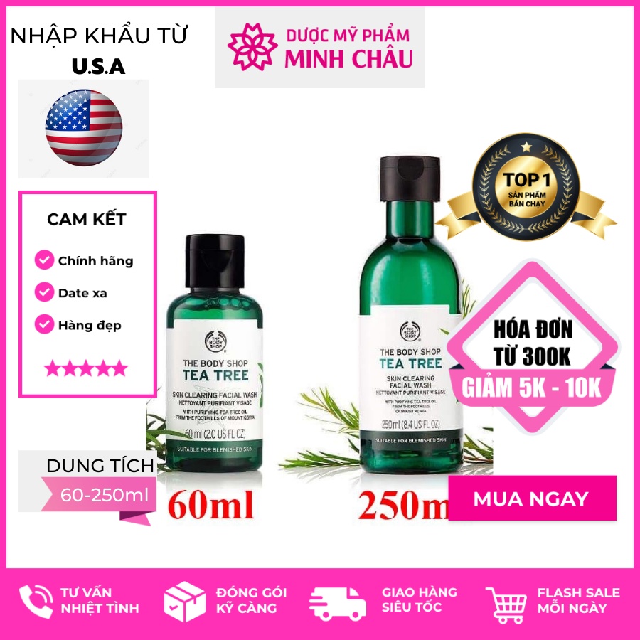 Sữa rửa mặt sạch BỤI BẨN VÀ BÃ NHỜN The Body Shop Tea Tree Skin Clearing Facial Wash
