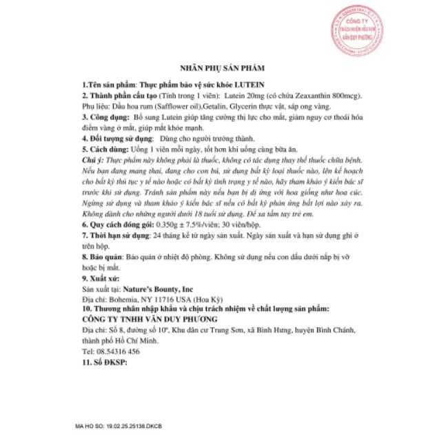 Thực phẩm bảo vệ sức khỏe giúp tăng cường thị lực cho mắt Natures Bounty Lutein 20mg (Chai 30 viên) | BigBuy360 - bigbuy360.vn