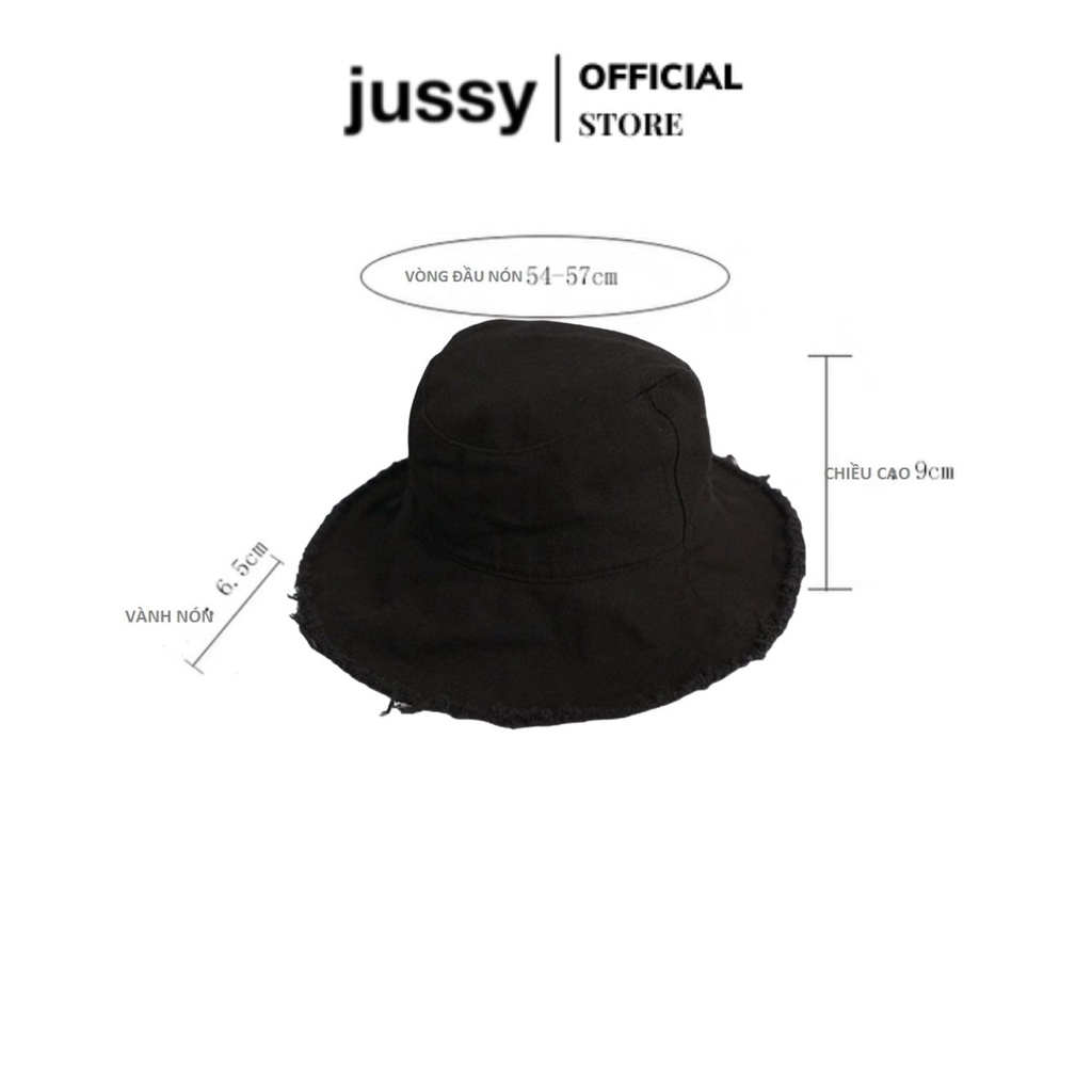 Nón Tai Bèo Viền Rách Trơn Đen Jussy Fashion Kiểu Mũ Bucket Nam Nữ Thời Trang Unisex Chất Vải Kaki Dày 2 Lớp