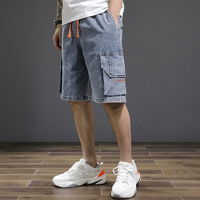 Quần Short Denim Ống Rộng Lưng Thun Nhiều Túi Mẫu Mới Năm 2021 Thời Trang Mùa Hè Cho Nam