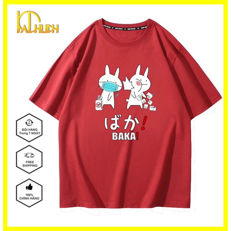ÁO THUN NAM NỮ UNISEX TAY LỠ FORM RỘNG IN THỎ BAKA DỄ THƯƠNG FREESIZE DƯỚI 75KG