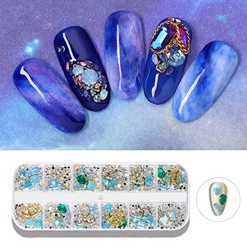 [Hàng mới về] Hộp 12 ngăn phụ kiện trang trí móng tay 3d bằng kim loại