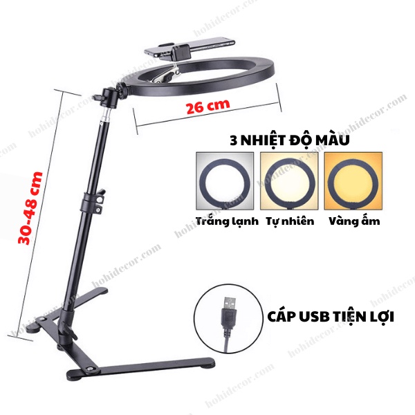 Đèn Chụp Ảnh Sản Phẩm, Nail, Đèn Quay Video Tiktok Livestream Để Bàn Hình Tròn Ringlight Mini 26cm - HoHi Decor