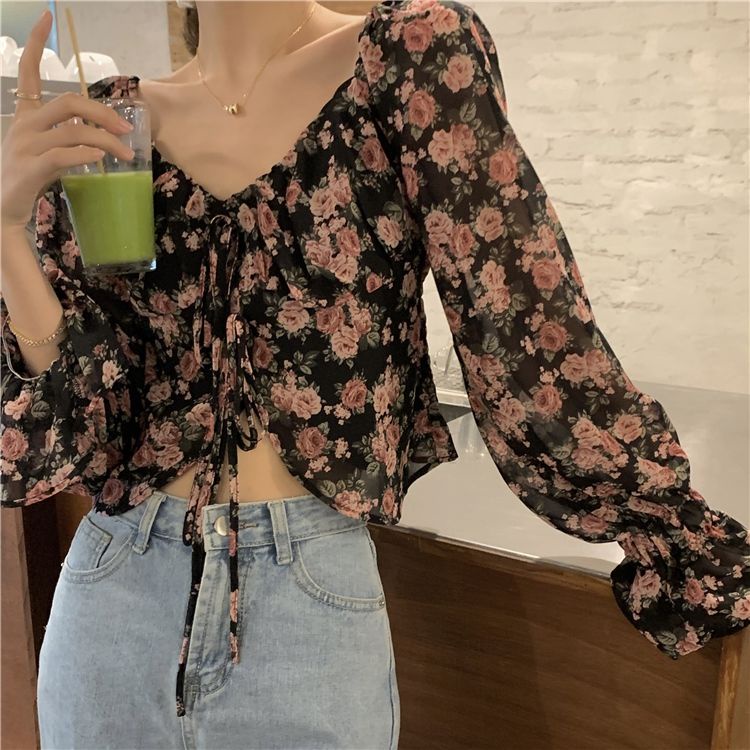 COZOK Áo Sơ Mi Chiffon Tay Dài Họa Tiết Hoa Thời Trang Cho Nữ