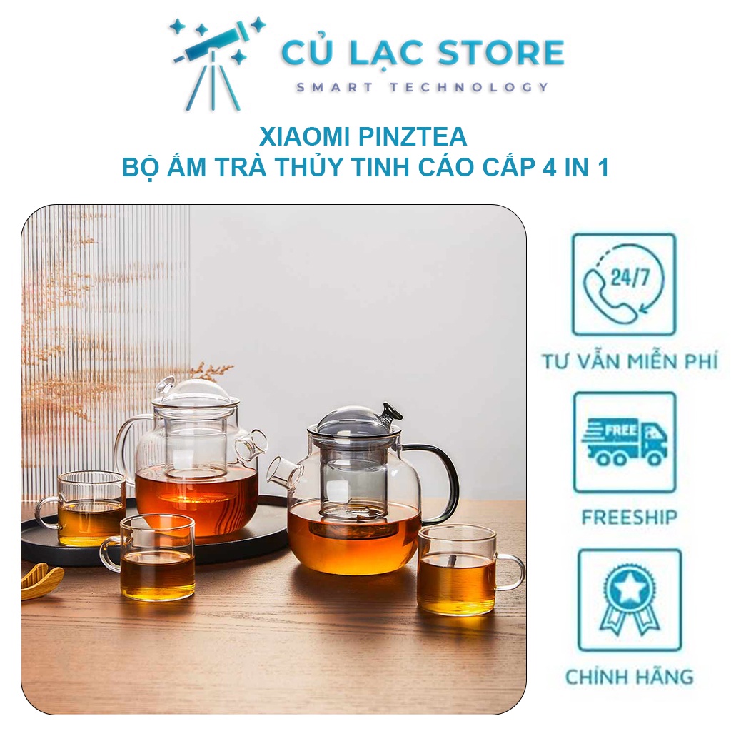 Bộ ấm chén uống trà thủy tinh cao cấp 4 in 1