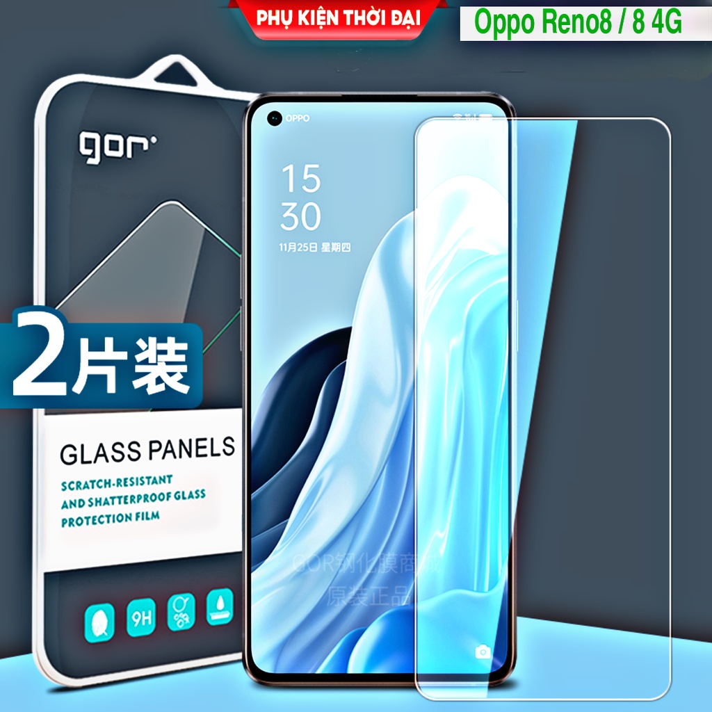 Cường lực Oppo Reno 8 / Reno 8 4G hiệu Gor trong suốt trơn mượt chất kính đẹp ( tặng keo mép )