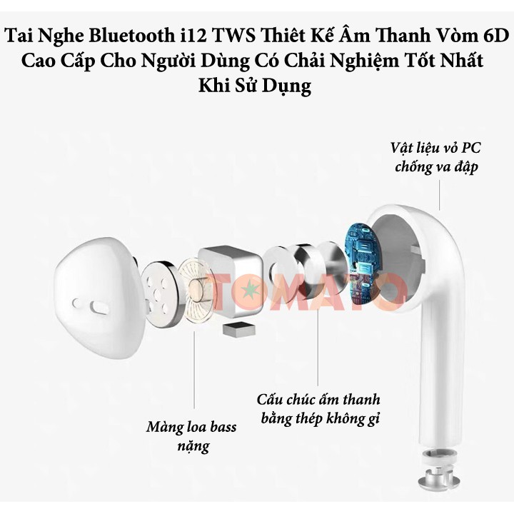 Tai Nghe Bluetooth Không Dây inpods i12 TWS Combo Vỏ ốp lưng Case Airpod Airpods Pro 1 2 IPhone - Phụ Kiện Tomato