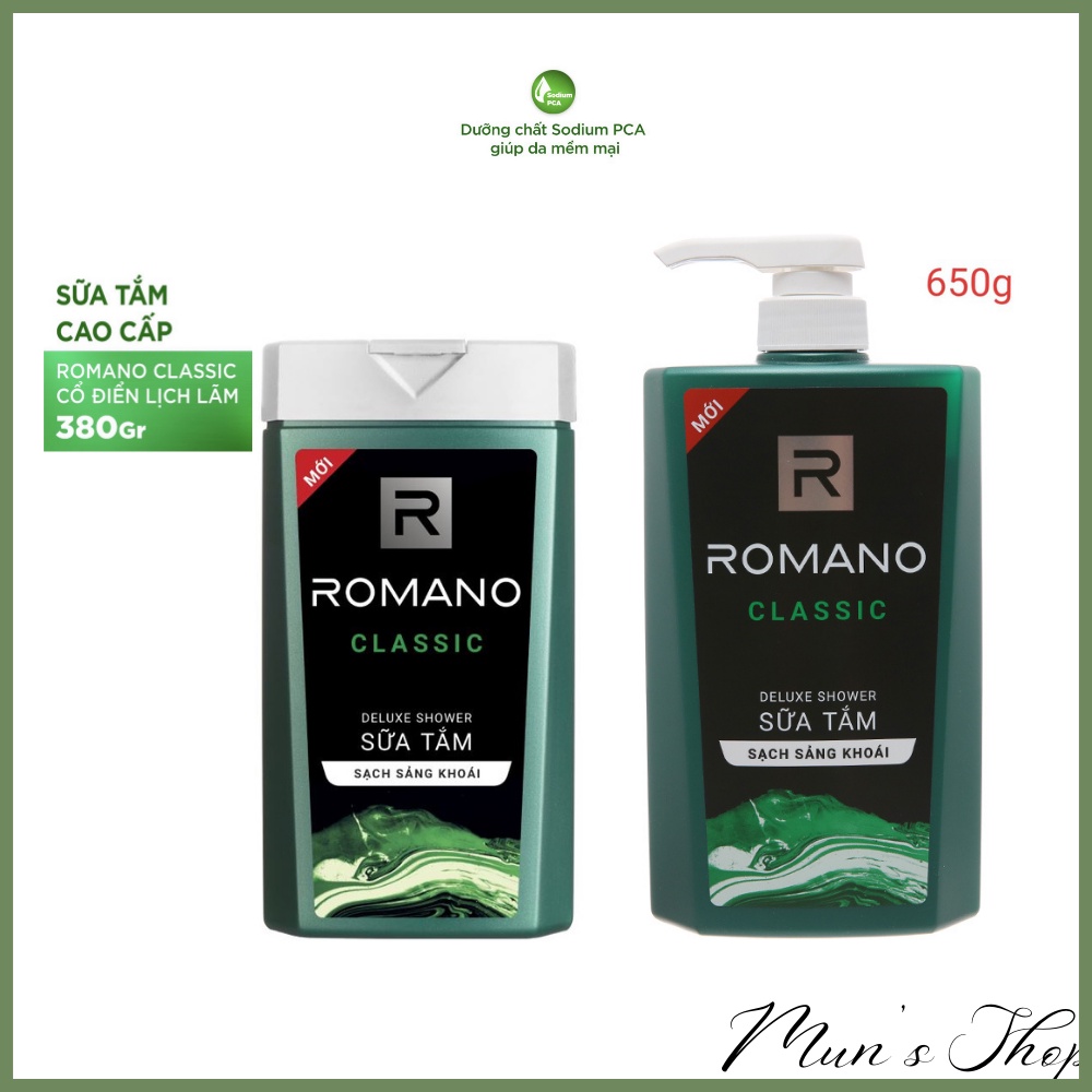 Sữa tắm nam Romano Classic - sữa tắm hương nước hoa sạch sảng khoái 180g - 650g