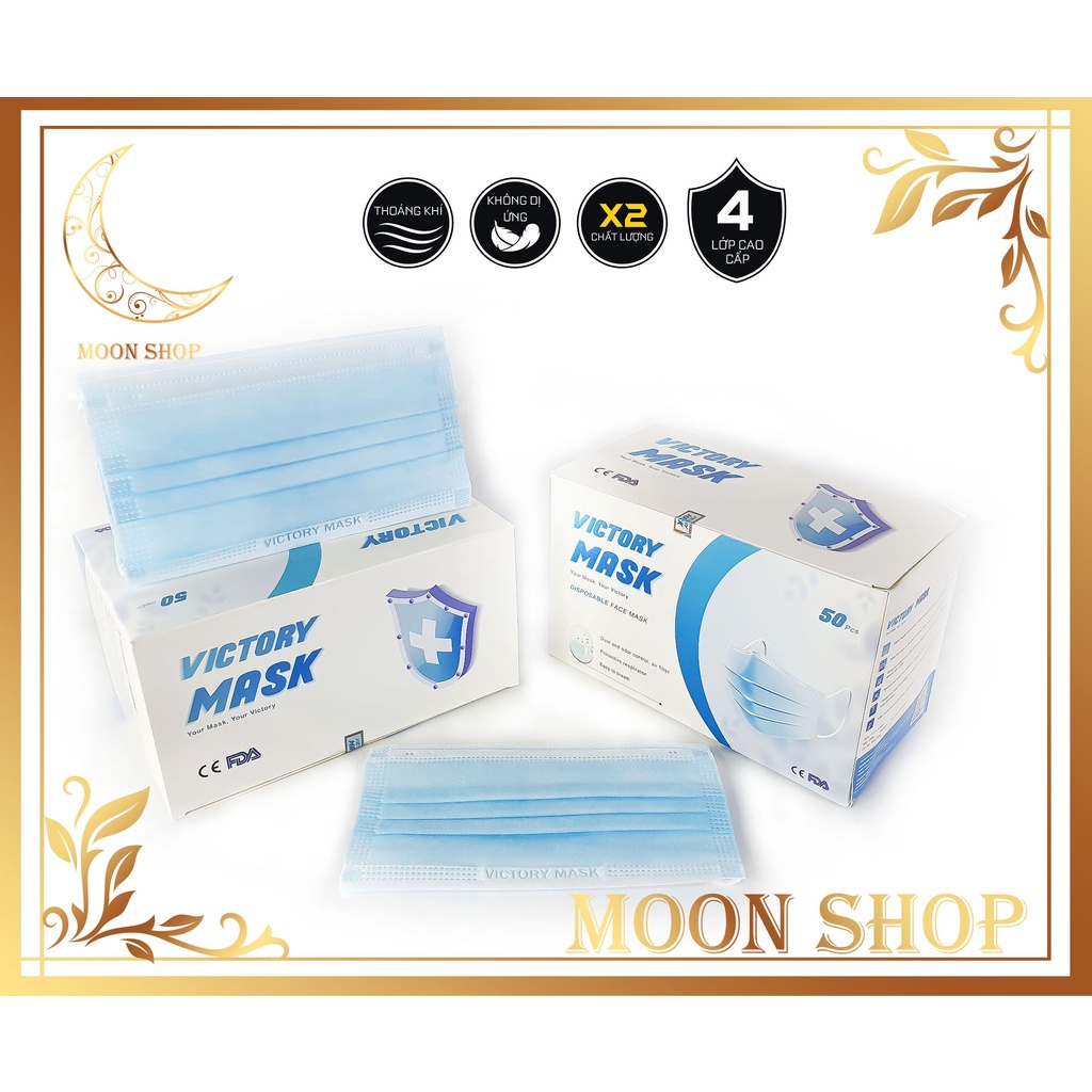 Hộp khẩu trang y tế kháng khuẩn 4 lớp màu Xanh quai ngoài
