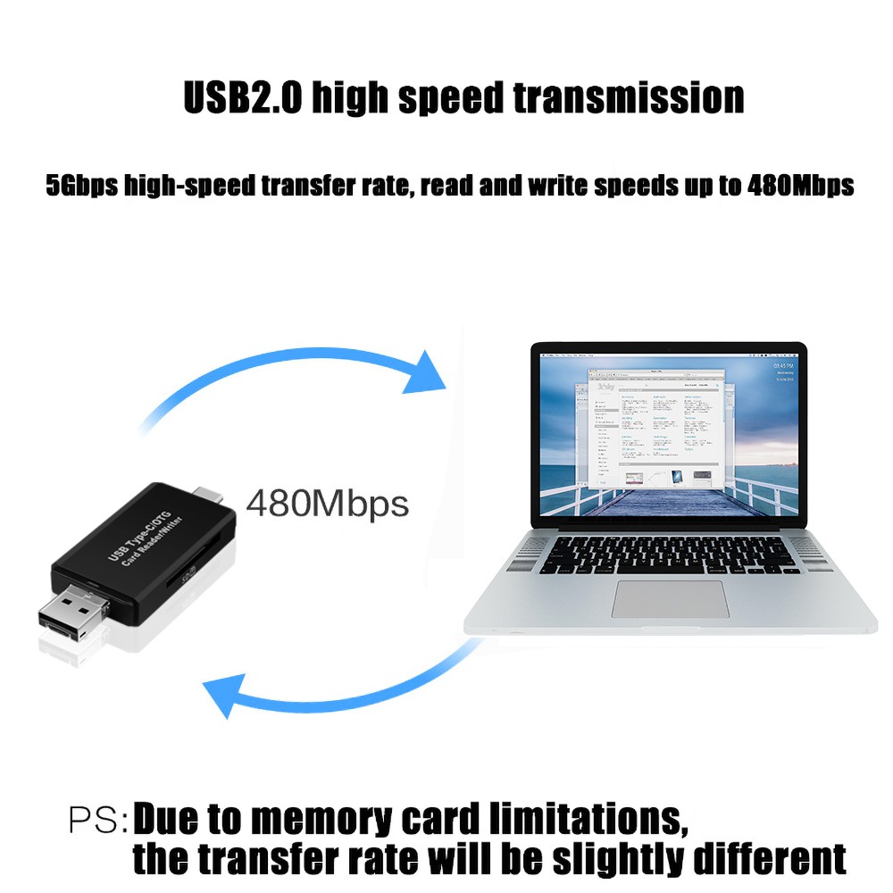 USB 2.0 Micro SD/SD Card Reader 3 in 1 Connection Type-C OTG Adapter for Android Computer