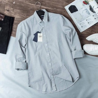 ÁoSơ mi nam trơn cotton gân chéo tay dài cao cấp thấm mồ hôi (Màu Xám ghi) Thời Trang Nam