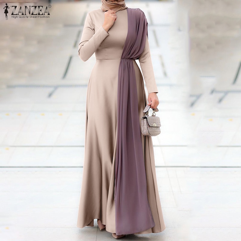 Đầm maxi Zanzea tay dài thắt eo thời trang cho nữ