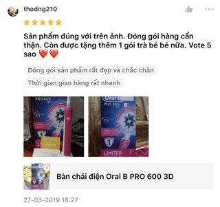 Bàn chải đánh răng điện Oral-B Pro600