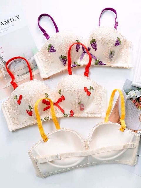 Bộ Đồ Lót Không Gọng Có Đệm Ren Quả Ngang Fruit Mặc Được Không Dây S205 | BigBuy360 - bigbuy360.vn