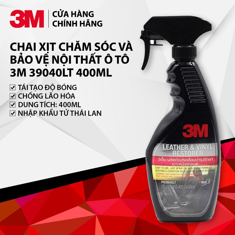 Chai xịt chăm sóc da, nội thất ô tô - 3M Leather &amp; Vinyl Restorer PN39040LT (hàng Thái) 400ml