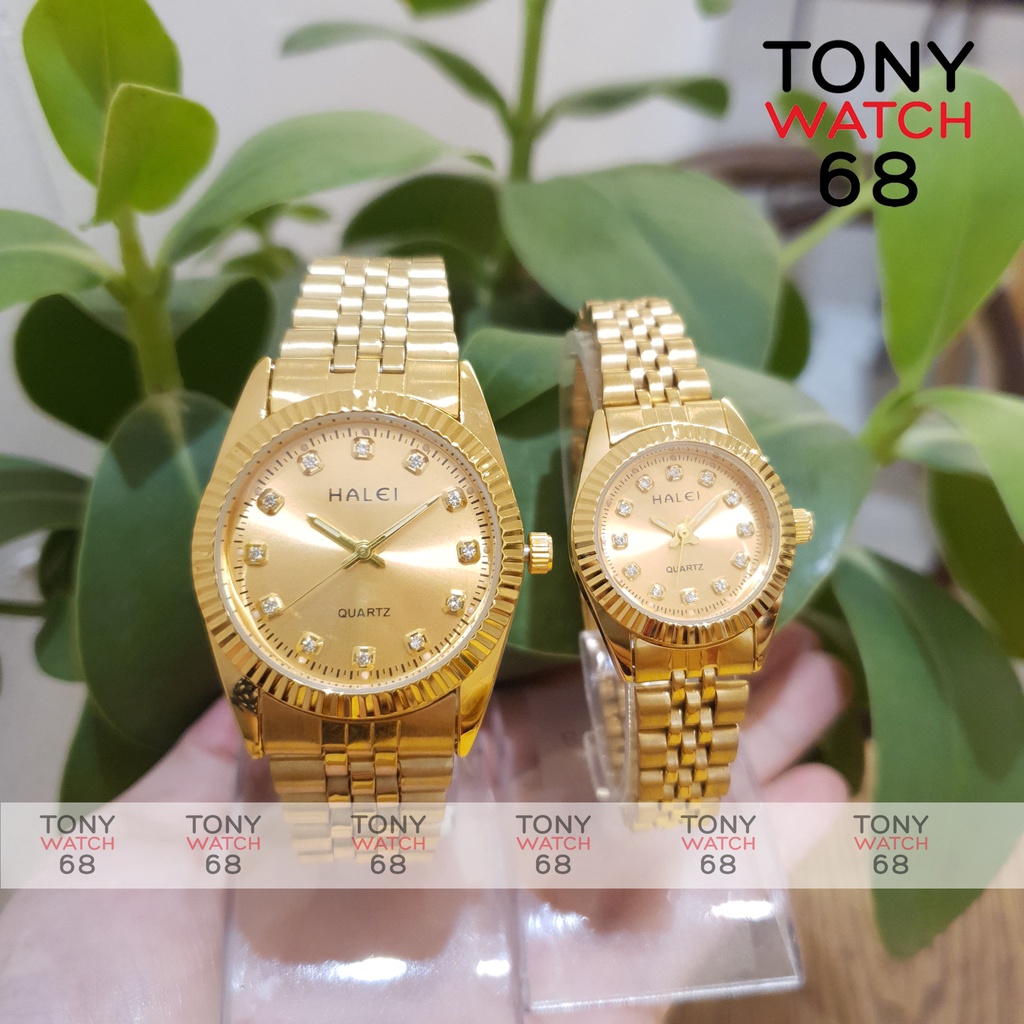 Đồng hồ cặp đôi nam nữ Halei dây kim loại mặt đen sang trọng Tony Watch 68