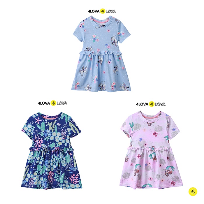 Váy thun cotton cho bé gái 4LOVA  chất cotton mềm mại thấm hút mồ hôi xinh xắn hàng chính hãng