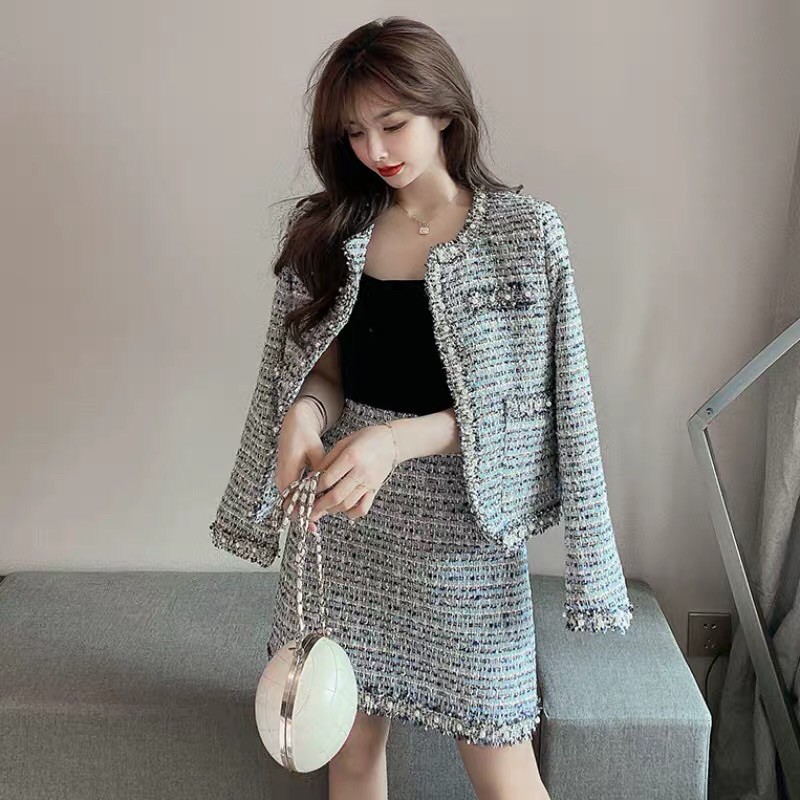 Set dạ tweed xước ghi đá