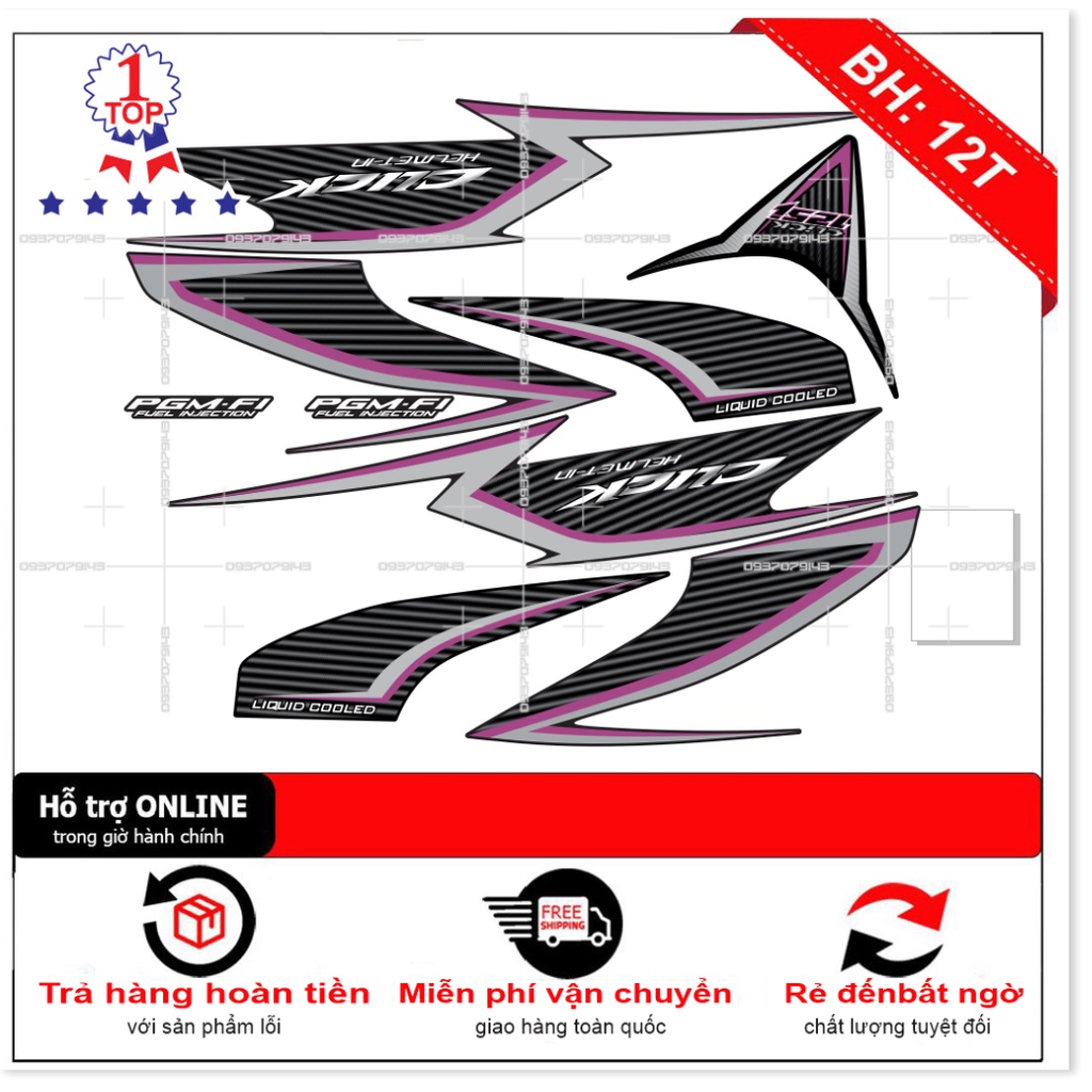 ( Quí khách vui lòng mang ra tiệm cho thợ dán ) Tem Click 125i đen