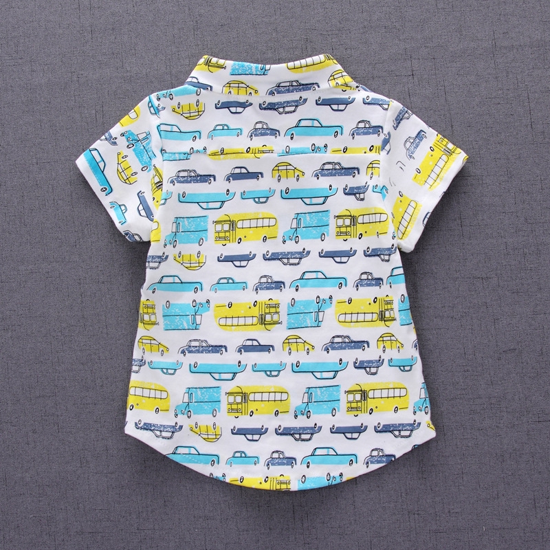 Two-piece denim shorts boys fashion and comfortable cotton polo cartoon car short-sleeved T-shirt + children