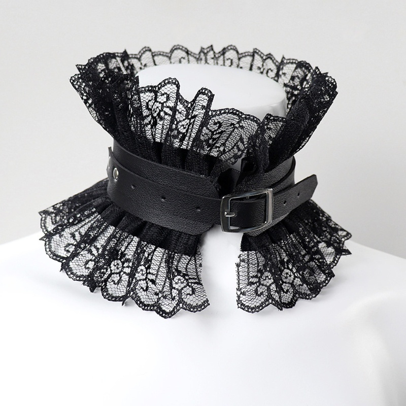 Vòng Cổ Choker Giả Da Phối Ren Hoa Phong Cách Gothic Thời Trang Cho Nữ