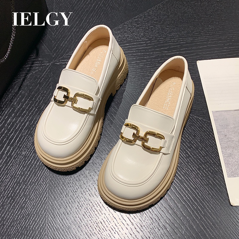 Đôi giày IELGY bằng da mềm đế dày phong cách Hàn Quốc dễ phối đồ cho nữ