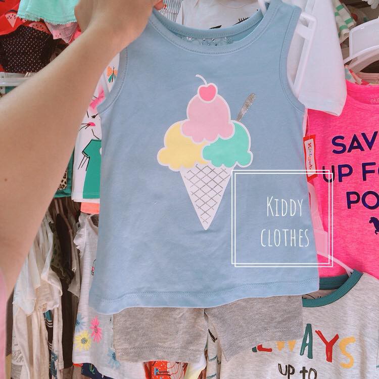 Bộ cotton cộc tay và sát nách bé gái