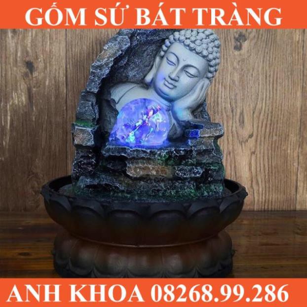 Thác nước phong thủy để bàn Đức Phật Thích Ca tọa thiền - Gốm sứ Bát Tràng Anh Khoa