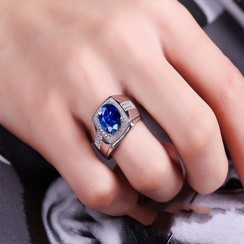 Nhẫn Cưới Màu Bạc Đính Đá Zircon Xanh Aaa Cho Nam