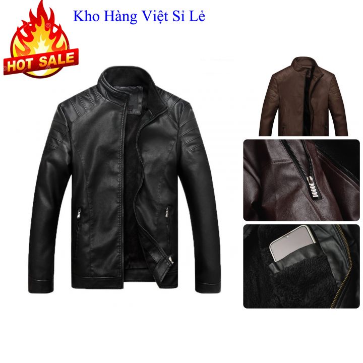 Áo khoát da ♥️FREESHIP♥️ Áo khoác da nam lót lông cao cấp kiểu trơn màu đen nâu