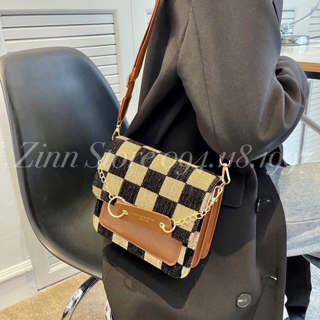 Túi Xách Nữ Đeo Chéo Dáng Vuông Kẻ Caro kèm Dây Bản To Trẻ Trung Z119