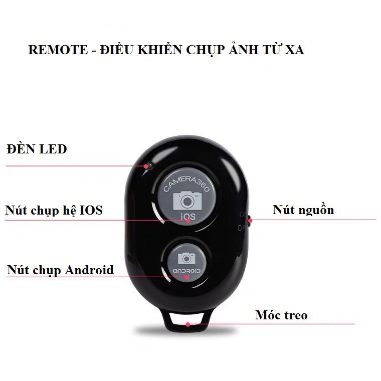 Remote chụp hình Nút bấm điều khiển chụp ảnh từ xa cho điện thoại Bluetooth Shutter (Màu Đen)