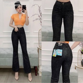 Quần jean ống loe đen lưng siêu cao. quần bò ống loe cạp cao nâng mông. tôn dáng cực sang