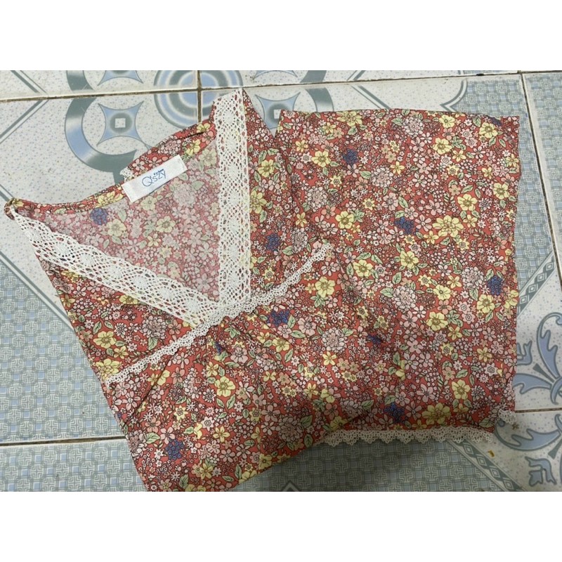 bộ đồ lửng hoa nhí cổ V xinh xắn_bộ đồ mặc nhà cho nữ
