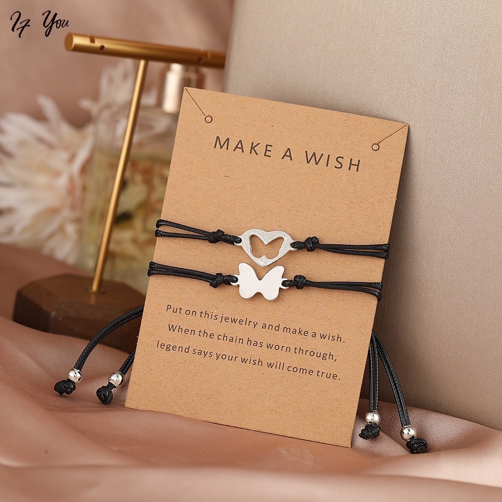 Bộ 2 Vòng Tay Dạng Dây Bện Mặt Hình Bướm Thời Trang Cho Nữ