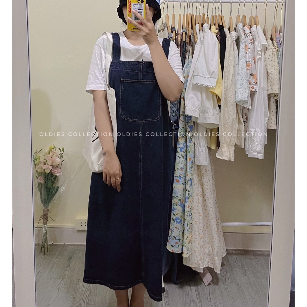 Yếm jeans đầm dáng dài suông freesize ulzzang (Hàng có sẵn)