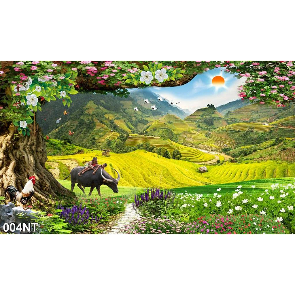 TRANH DÁN TƯỜNG VẢI LỤA 3D SƠN THUỶ HỮU TÌNH TẶNG KÈM KEO DÁN  - TRANH PHONG CẢNH SƠN THUỶ TÁC NƯỚC
