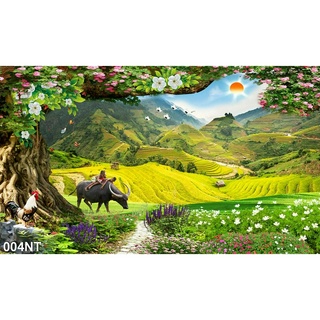 TRANH DÁN TƯỜNG VẢI LỤA 3D SƠN THUỶ HỮU TÌNH TẶNG KÈM KEO DÁN  - TRANH PHONG CẢNH SƠN THUỶ TÁC NƯỚC