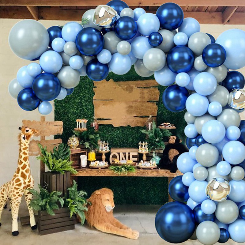 Bộ Bong Bóng Bay Xanh Dương Trang Trí Sinh Nhật 1 Tuổi